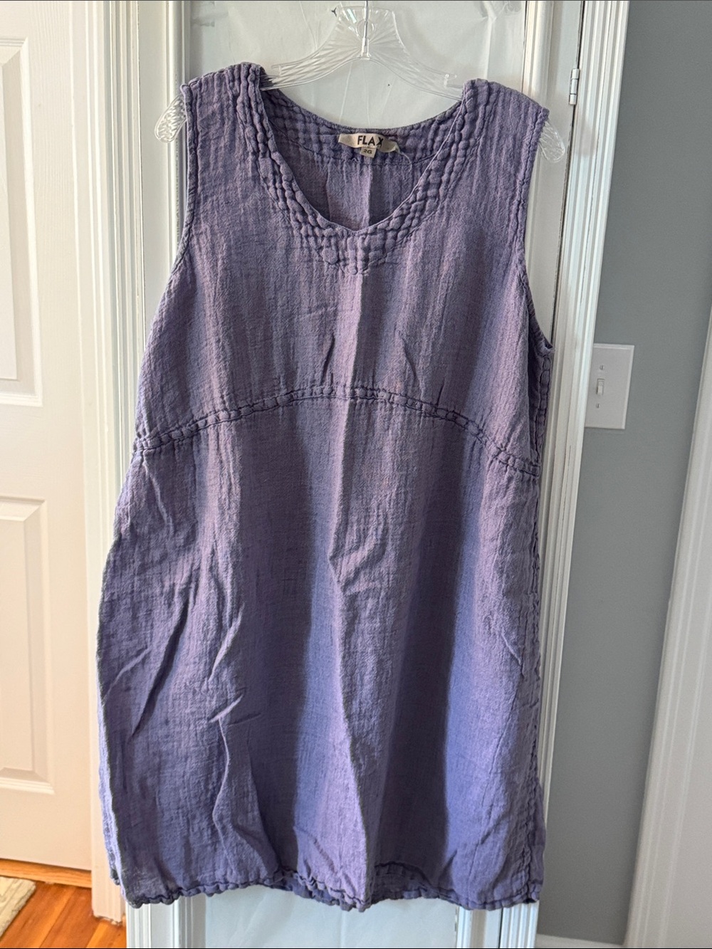 Flax Lavender Semi-Sheer Linen V-neck Sleeveless Shift Dress Size 2G